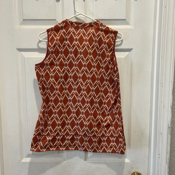St. John's Bay Blouse Women Large Orange Ikat V-Neck Sleeveless Cotton Gorpcore - Picture 5 of 7